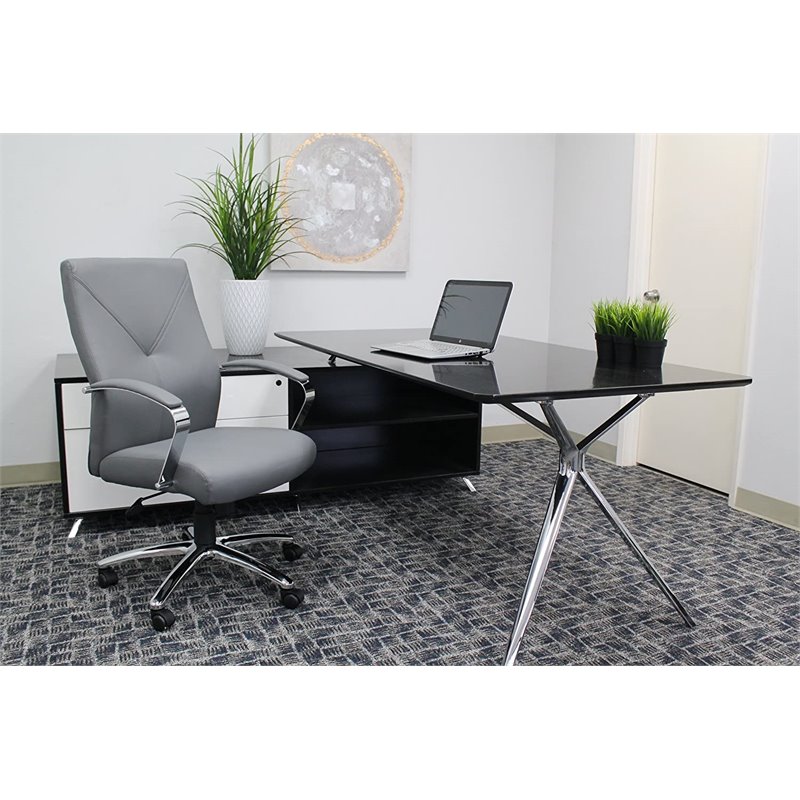 Pemberly Row Modern Faux Leather Upholstered Swivel Executive Chair in Gray