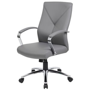 Pemberly Row Modern Faux Leather Upholstered Swivel Executive Chair in Gray