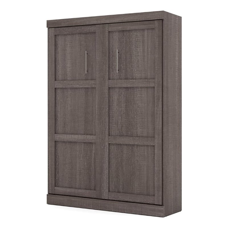 Pemberly Row Convenience Modern Wood Full Wall Bed in Bark Gray