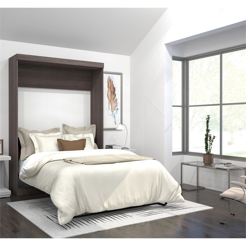 Pemberly Row Convenience Modern Wood Full Wall Bed in Bark Gray