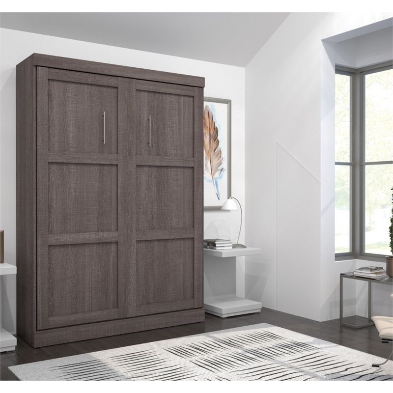 Pemberly Row Convenience Modern Wood Full Wall Bed in Bark Gray
