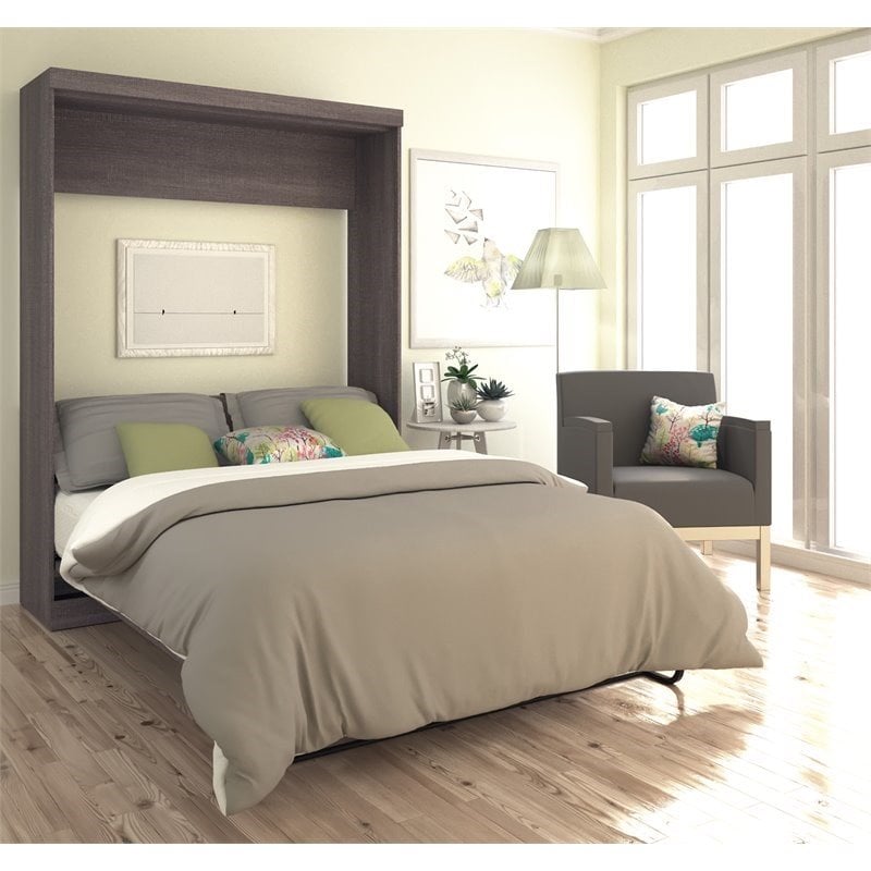 Pemberly Row Queen Size Wall Bed in Wood in Gray - Easy Assembly