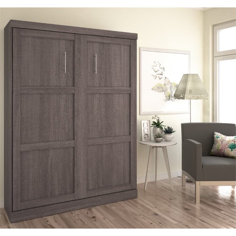 Pemberly Row Queen Size Wall Bed in Wood in Gray - Easy Assembly