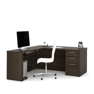 Pemberly Row 66&quot Traditional Wood L Shaped Computer Desk in Dark Chocolate