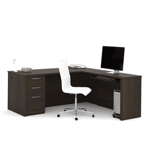 Pemberly Row 71&quot L Shaped Computer Desk in Dark Chocolate