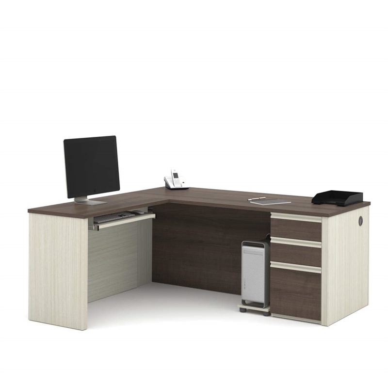 Pemberly Row L Shaped Computer Desk in White Chocolate and Antigua