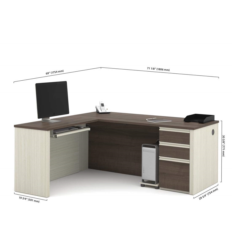 Pemberly Row L Shaped Computer Desk in White Chocolate and Antigua