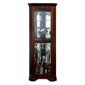 pemberly row traditional wood corner curio cabinet in walnut brown