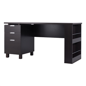 Pemberly Row Modern 3-Drawer Wood Writing Desk with Built in Espresso