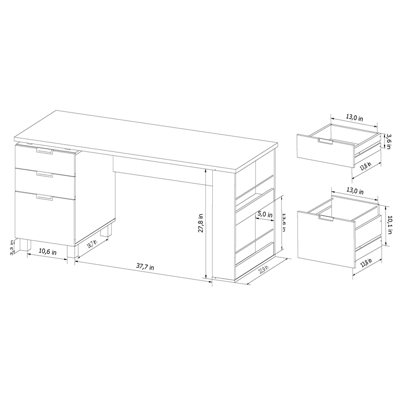 Pemberly Row Modern 3-Drawer Wood Writing Desk with Built in Espresso