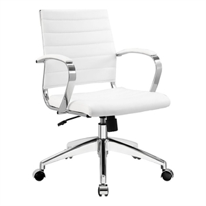 Pemberly Row Modern Vinyl/Aluminum Mid Back Office Chair in White