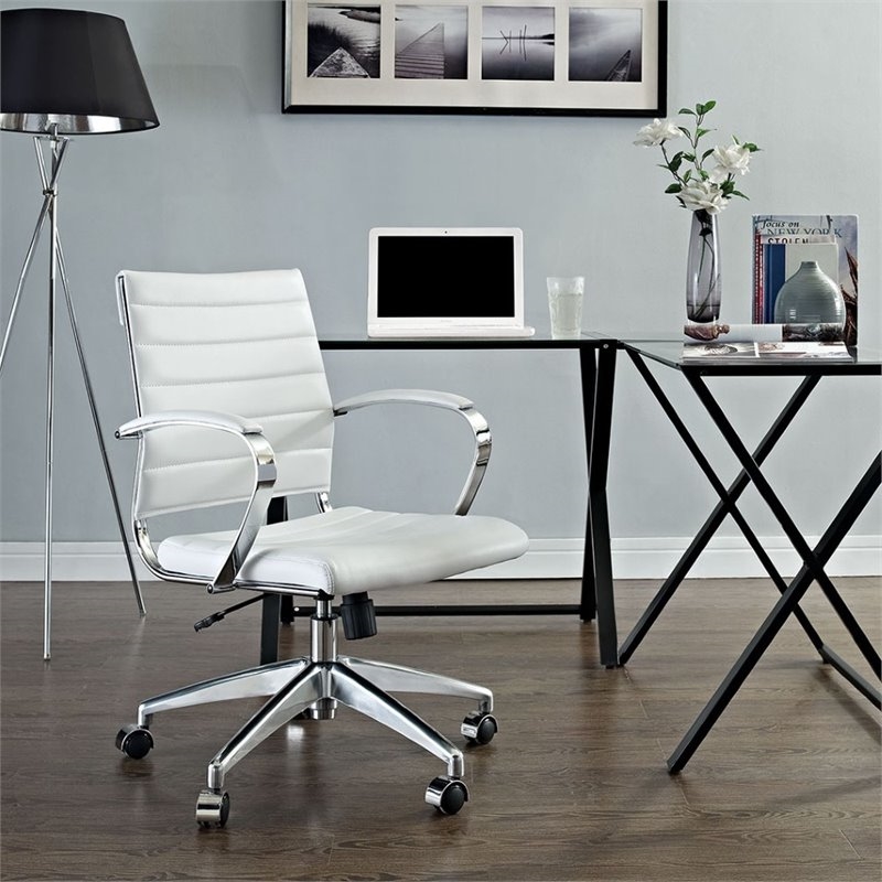 Pemberly Row Modern Vinyl/Aluminum Mid Back Office Chair in White