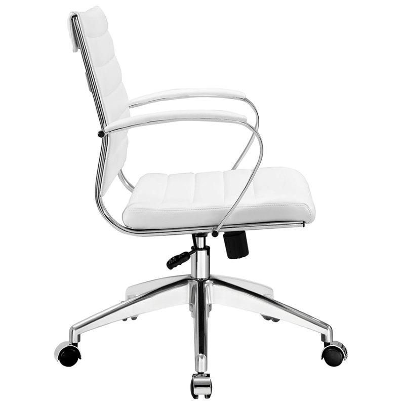 Pemberly Row Modern Vinyl/Aluminum Mid Back Office Chair in White