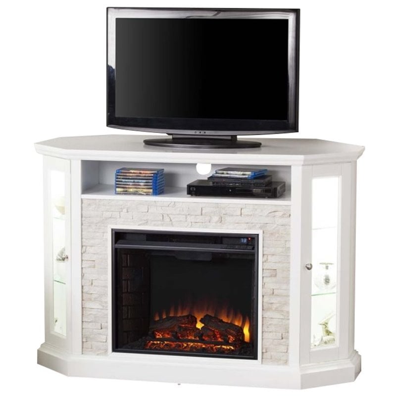 Pemberly Row Corner LED Fireplace TV Stand in White Cymax Business