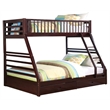 Pemberly Row Twin over Queen Size Bunk Bed in Wood with Storage in Espresso