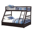 Pemberly Row Twin over Queen Size Bunk Bed in Wood with Storage in Espresso