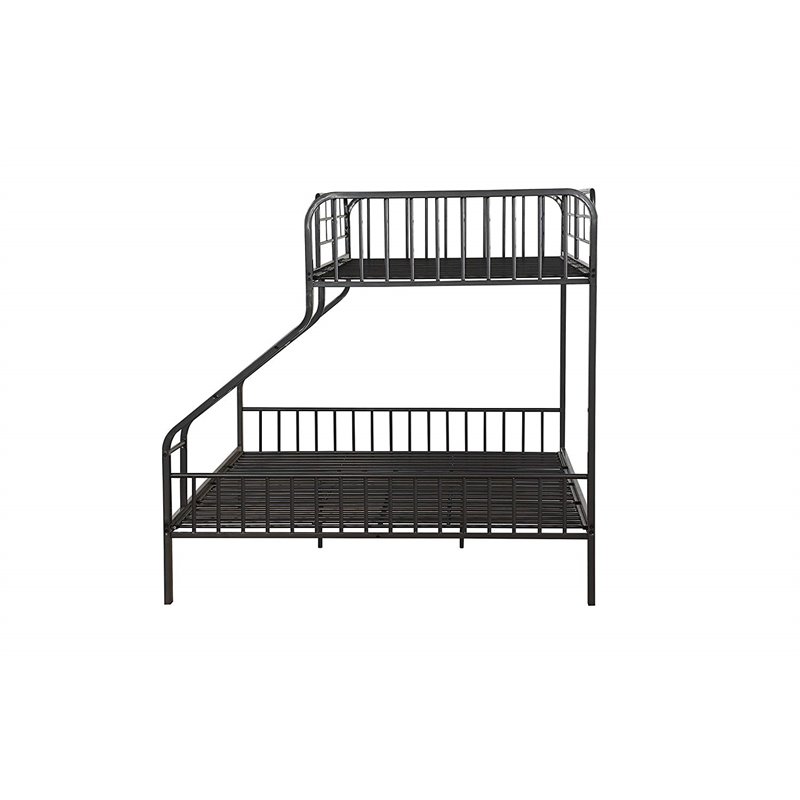 Pemberly Row Transitional Metal Twin XL Over Queen Bunk Bed in Gunmetal