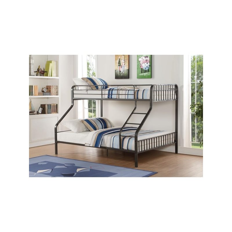Pemberly Row Transitional Metal Twin XL Over Queen Bunk Bed in Gunmetal