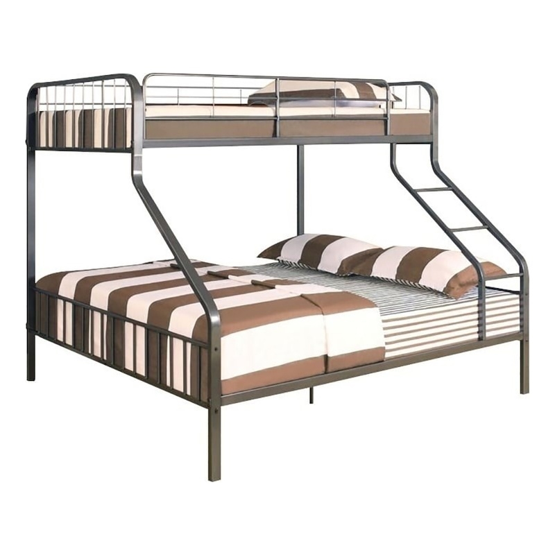 Pemberly Row Transitional Metal Twin XL Over Queen Bunk Bed in Gunmetal
