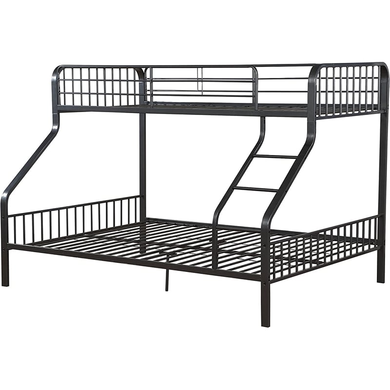 Pemberly Row Transitional Metal Twin XL Over Queen Bunk Bed in Gunmetal Gray