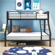 Pemberly Row Transitional Metal Twin XL Over Queen Bunk Bed in Gunmetal Gray