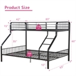 Pemberly Row Transitional Metal Twin XL Over Queen Bunk Bed in Gunmetal Gray