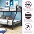 Pemberly Row Transitional Metal Twin XL Over Queen Bunk Bed in Gunmetal Gray