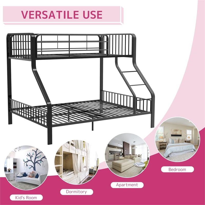Pemberly Row Transitional Metal Twin XL Over Queen Bunk Bed in Gunmetal Gray