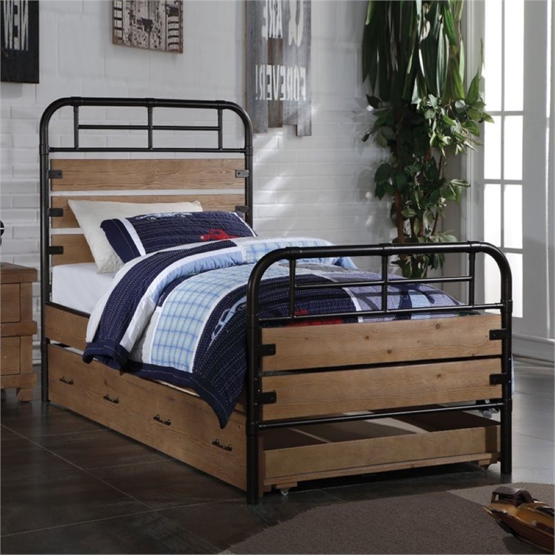 Pemberly Row Twin Slat Bed in Antique Oak