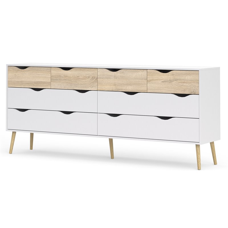 Pemberly Row Modern Wood 8 Drawer Double Dresser in White and Oak
