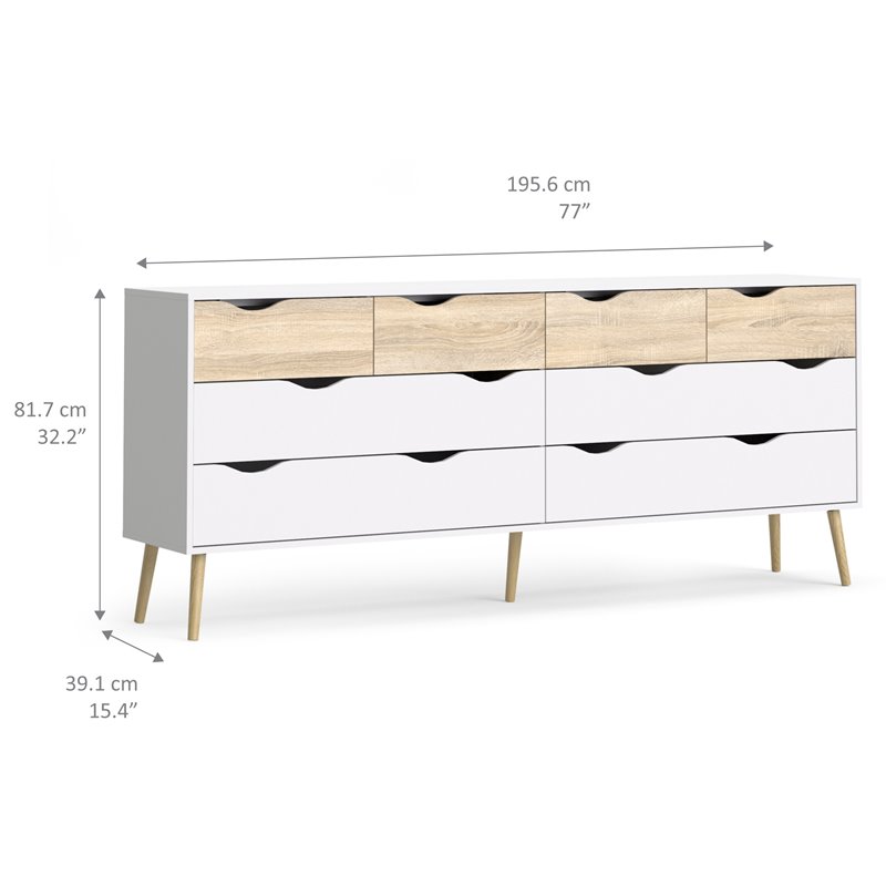 Pemberly Row Modern Wood 8 Drawer Double Dresser in White and Oak
