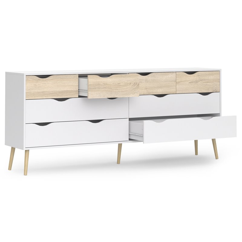Pemberly Row Modern Wood 8 Drawer Double Dresser in White and Oak