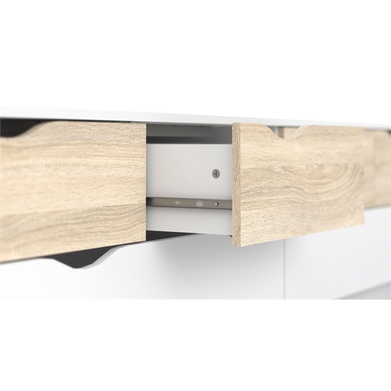 Pemberly Row Modern Wood 8 Drawer Double Dresser in White and Oak