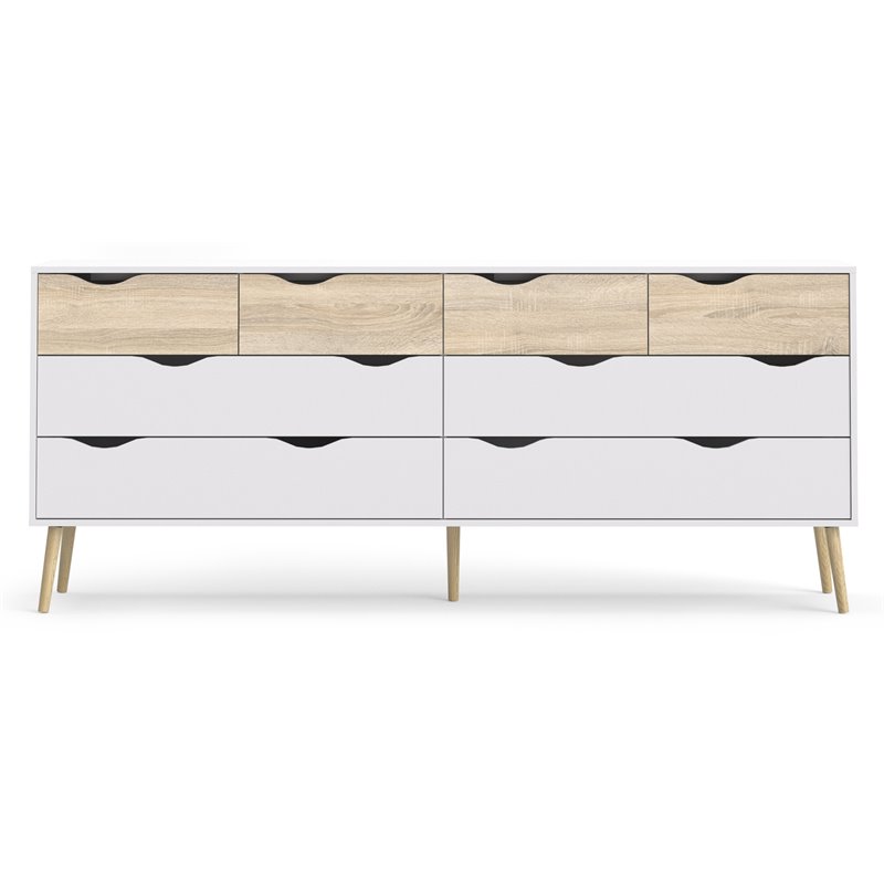 Pemberly Row Modern Wood 8 Drawer Double Dresser in White and Oak
