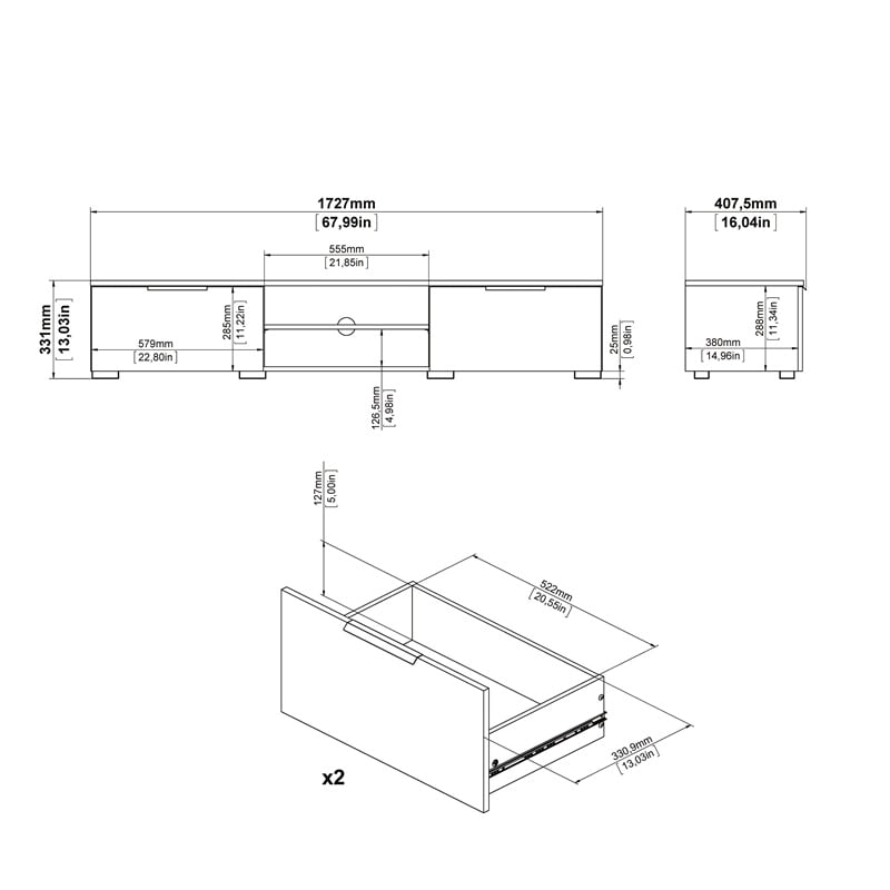 Pemberly Row Modern Wood TV Stand for TVs up to 67
