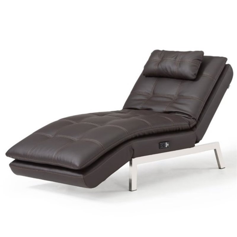 Pemberly Row Faux Leather Convertible Chaise Lounge in Brown | Cymax