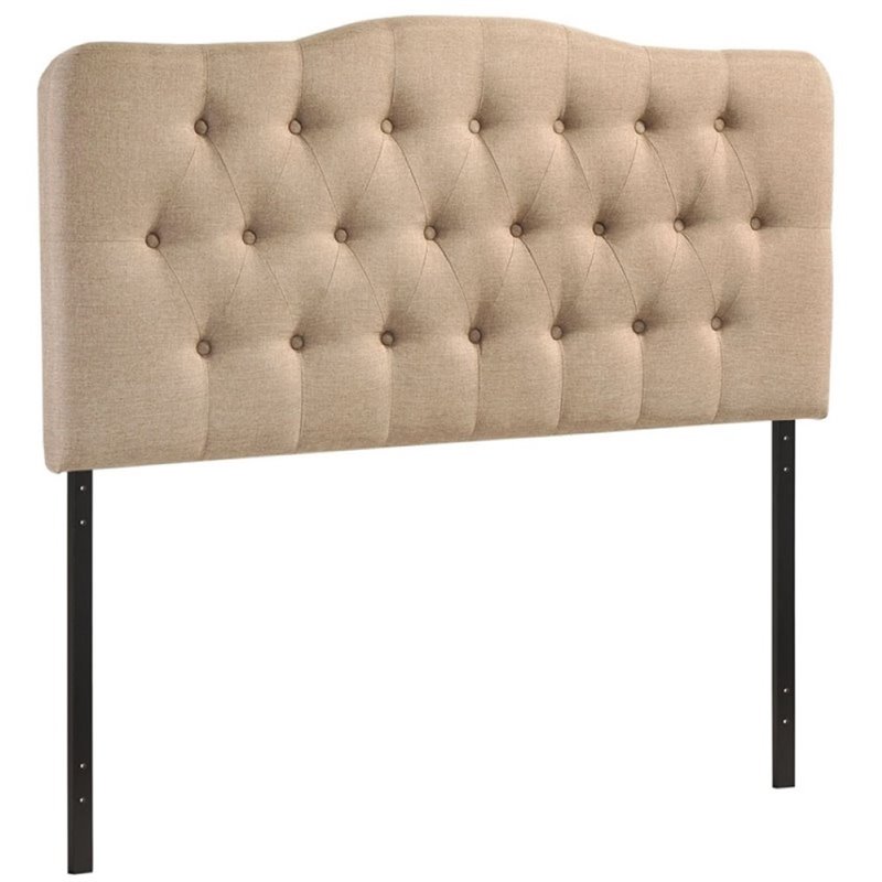 Pemberly Row Fabric Tufted King Panel Headboard in Beige PR1531871
