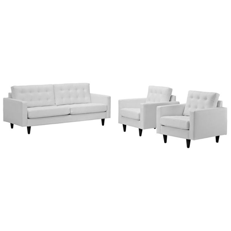 Pemberly Row 3 Piece Leather Tufted Sofa Set in White Cymax Business