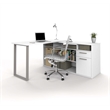 Pemberly Row Wood L Shaped Office Writing Desk with Drawers in White