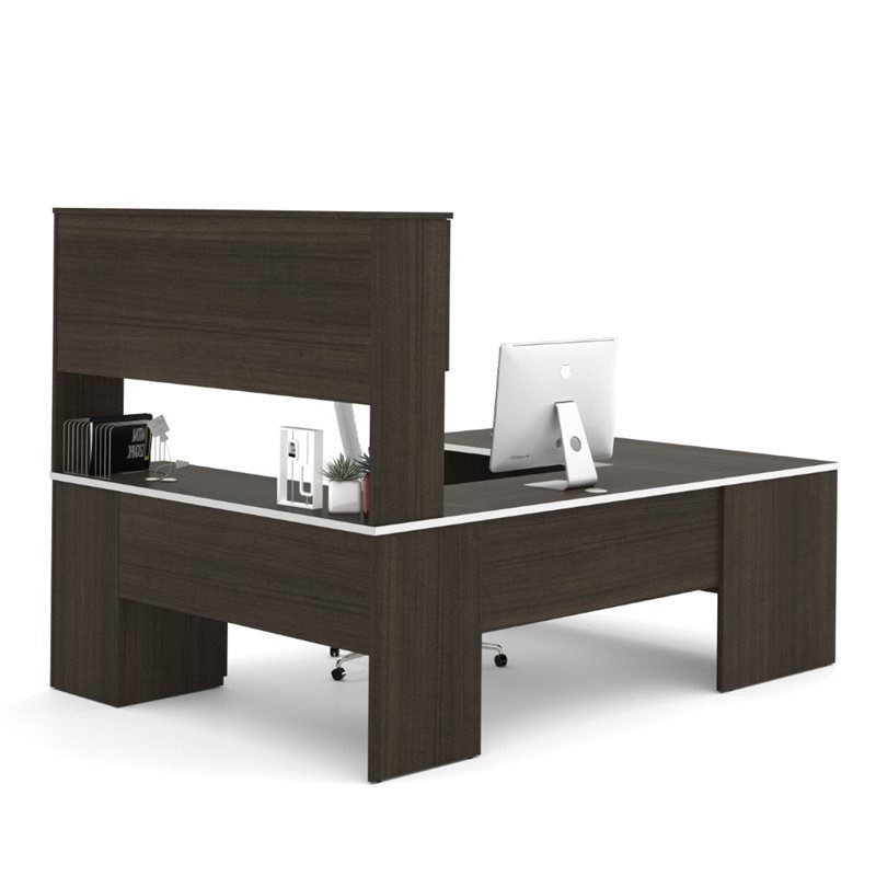 Pemberly Row U Shaped Computer Desk in Dark Chocolate