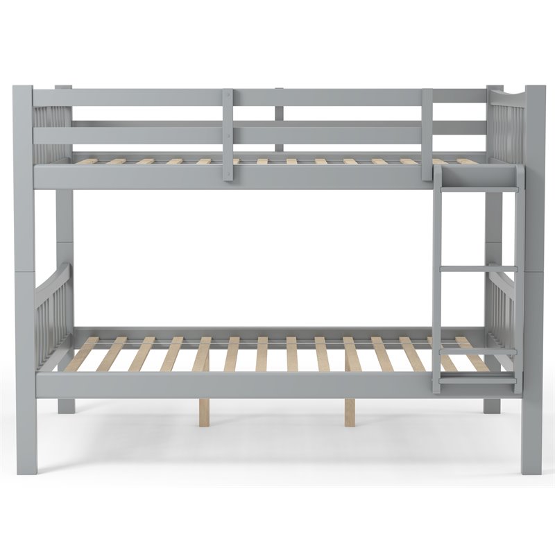 Pemberly Row Full Over Full Contemporary Wood Bunk Bed with Ladder in Gray