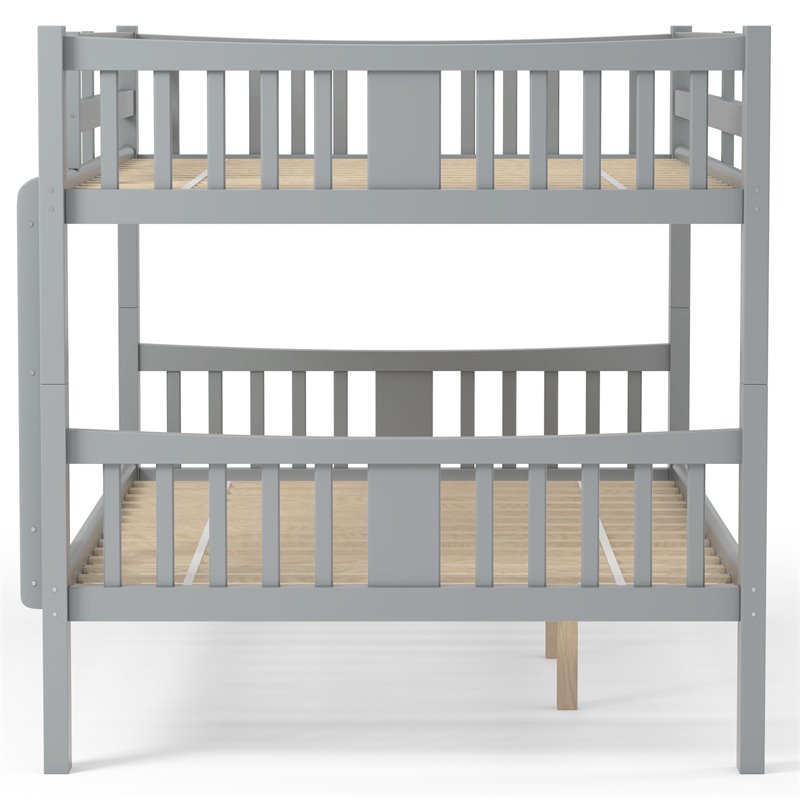 Pemberly Row Full Over Full Contemporary Wood Bunk Bed with Ladder in Gray