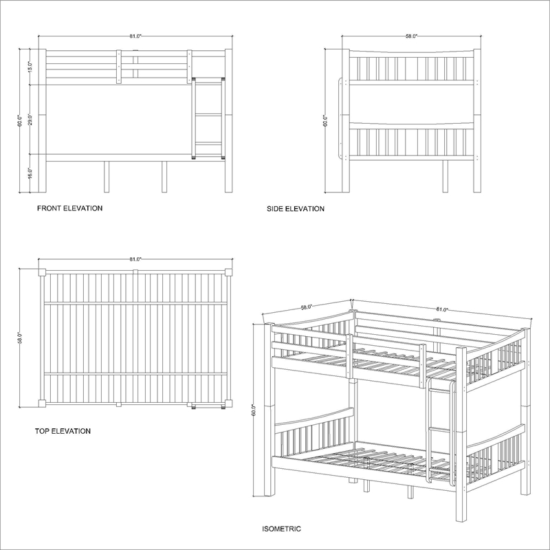 Pemberly Row Full Over Full Contemporary Wood Bunk Bed with Ladder in Gray