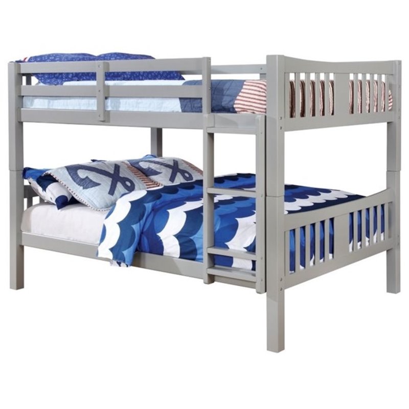 Pemberly Row Full Over Full Contemporary Wood Bunk Bed with Ladder in Gray