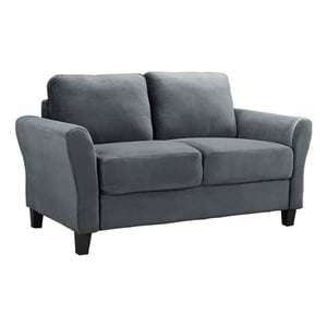 Pemberly Row 18.5&quot Transitional Microfiber Loveseat in Dark Gray