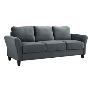 Pemberly Row 18.5&quot Transitional Microfiber Upholstered Sofa in Dark Gray