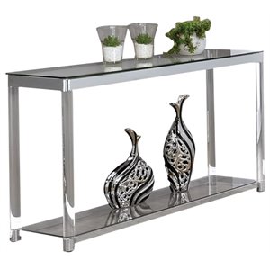 pemberly row 1 shelf glass top console table in chrome and clear acrylic