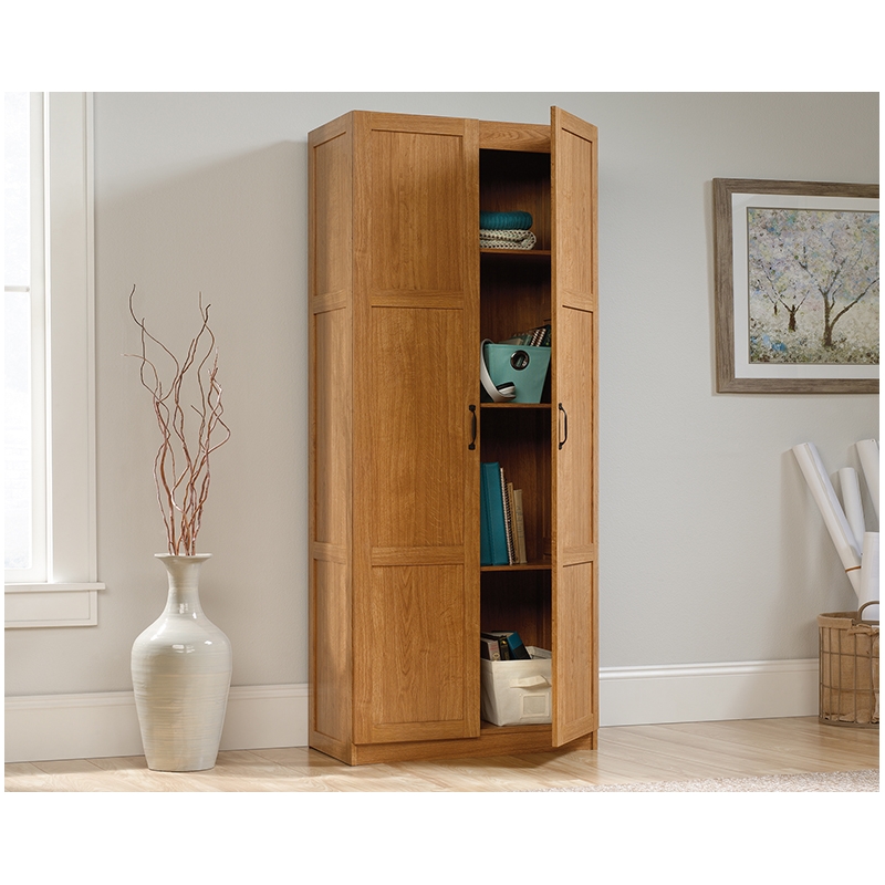 Pemberly Row Engineered Wood 4-Adjustable Shelf Storage Cabinet in Highland Oak