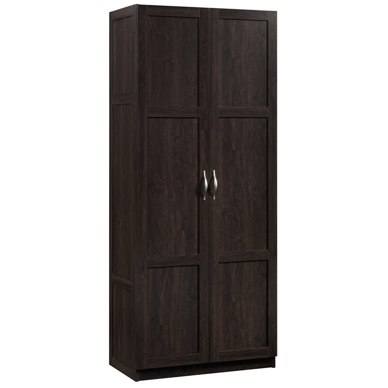 Pemberly Row Engineered Wood 4-Shelf Storage Cabinet in Cinnamon Cherry