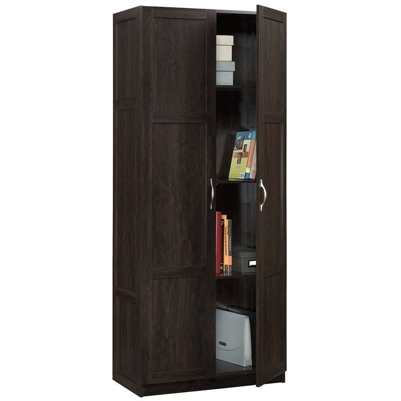Pemberly Row Engineered Wood 4-Shelf Storage Cabinet in Cinnamon Cherry